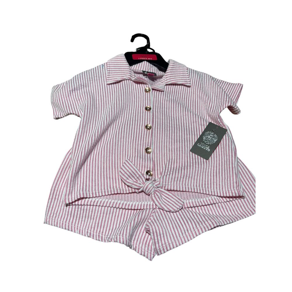 Vince Camuto 7/8 red white stripe shorts knotted shirt set cotton poly blend nwt